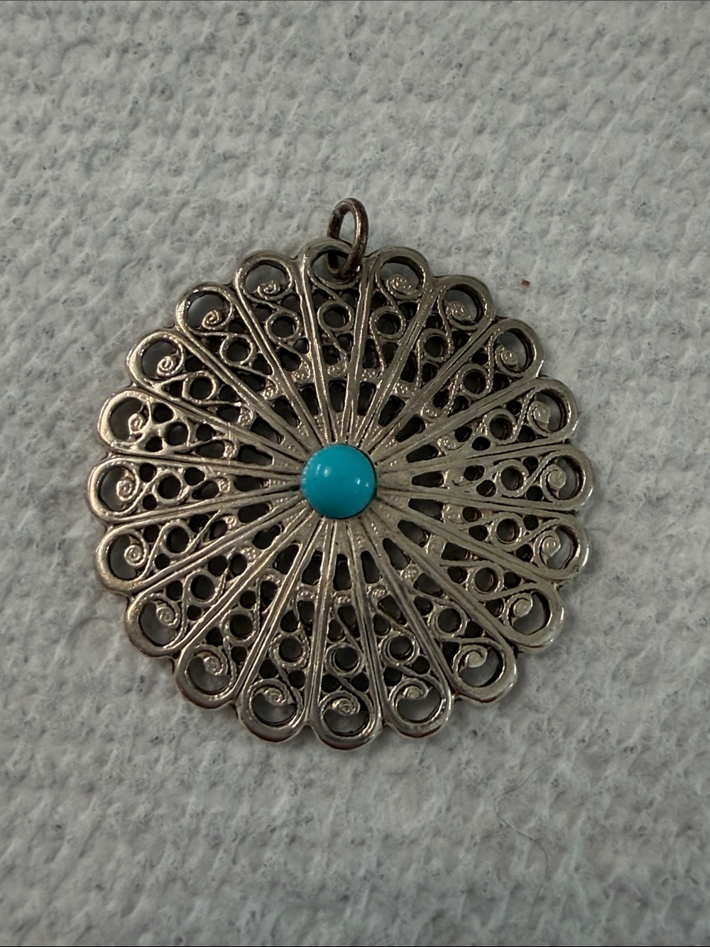 Filigree Round Pendant with Turquoise Center - Women's Jewelry